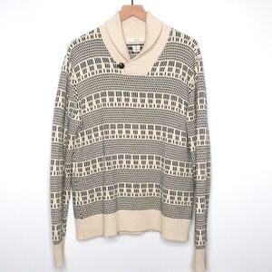 H&M Label of Graded Goods Mens Sweater‎ Large Cream Teal Stripes Holiday